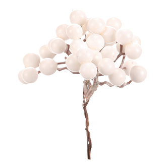 Bobule na drátku - umělý trs, bílé, cena za balení (24 ks)