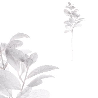 Větev umělá - jemně zasněžené listí, bílá