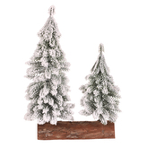 Smrk na špalku - dvojice, mini, 26 cm, zelená, zasněžená