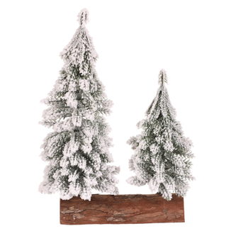 Smrk na špalku - dvojice, mini, 26 cm, zelená, zasněžená