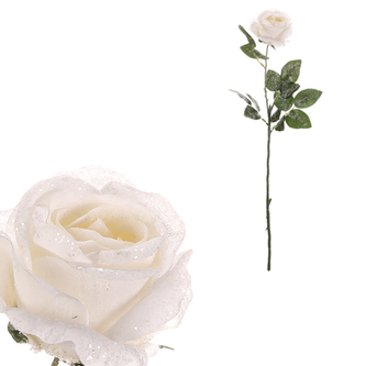 Růže - umělá řezaná, bílá, jemně ojíněná