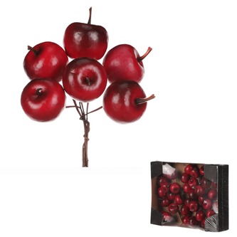 Jablíčka na drátku - umělá, tm. červená, cena za balení (36 ks)