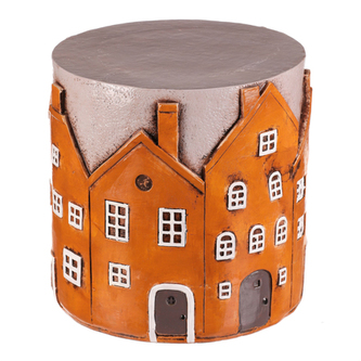 Taburet z magnesia - domečky po obvodu, oranžové Taburet z magnesia - domečky po obvodu, oranžové