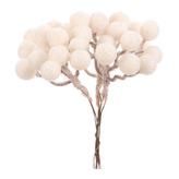 Bobule na drátku - umělý ojíněný trs, bílé, cena za balení (24 ks)