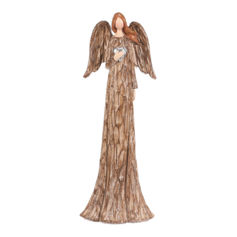 Anděl se stříbrným srdcem - polyresin, 25 cm, hnědý