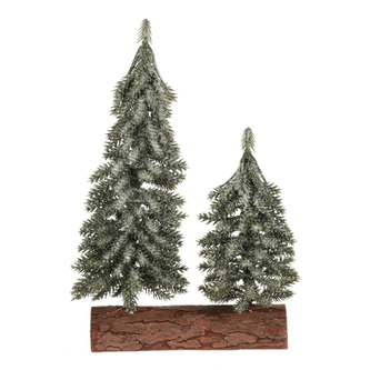 Smrk na špalku - dvojice, mini, 26 cm, zelená, ojíněná