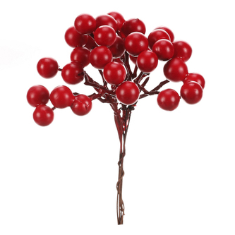 Bobule na drátku - umělý trs, červené, cena za balení (24 ks)
