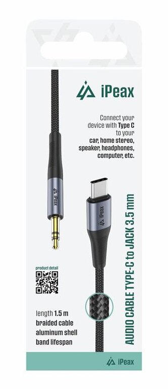 iPEAX adaptér USB-C / 3,5 MM jack 1,5 M černý