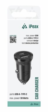 iPEAX Autonabíječka CL-04, PD, 30W, USB-C + USB-A černá