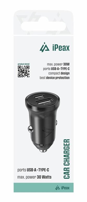 iPEAX Autonabíječka CL-04, PD, 30W, USB-C + USB-A černá