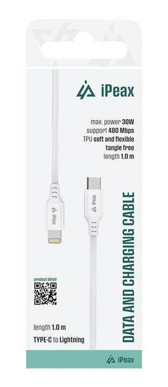 iPEAX TPU kabel USB-C / Lightning 1M, USB 2.0 bílý