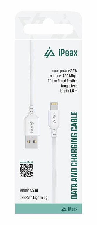 iPEAX TPU kabel USB-A / Lightning 1,5M, USB 2.0 bílý