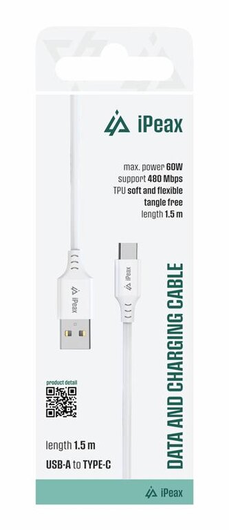 iPEAX TPU kabel USB-A / USB-C 1,5M, USB 2.0 bílý
