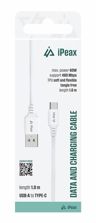 iPEAX TPU kabel USB-A / USB-C 1M, USB 2.0 bílý