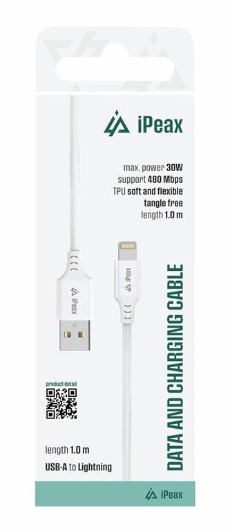 iPEAX TPU kabel USB-A / Lightning 1M, USB 2.0 bílý