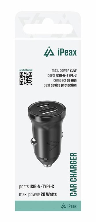 iPEAX Autonabíječka CL-03, PD, 20W, USB-C + USB-A černá