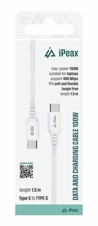 iPEAX TPU kabel USB-C / USB-C 1,5M, 5A, 100W bílý