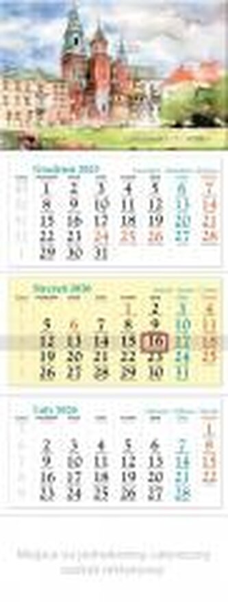 Kalendarz 2026 ścienny trójdzielny Kraków