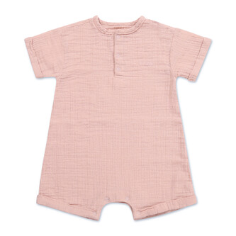 Moniel dětský rostoucí mušelínový overal s krátkým rukávem Pink