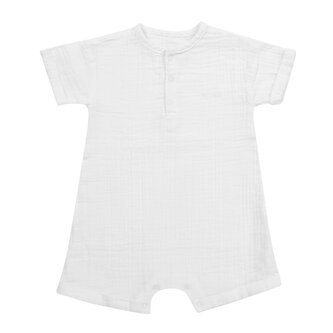 Moniel dětský rostoucí mušelínový overal s krátkým rukávem White