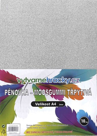 Stříbrná třpytivá pěnovka - 10 ks,  A4 - cca 2 mm