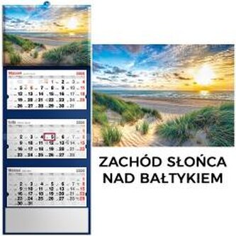 Kalendarz 2026 trójdzielny zachód słońca