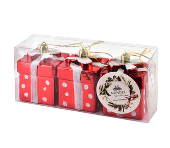 SANTA LILA Komplet 3 bombek prezenty 5x5 x5cm