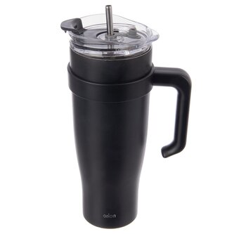 Hrnek TERMO pohár nerez/UH+brčko 1,2 l černá