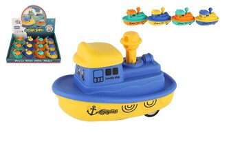 Loď/Lodička Zmáčkni a jeď plast 5x10cm na setrvačník 4 barvy 12ks v boxu