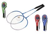 Sada badminton pálky 2ks + míček 1ks 64cm kov/plast 4 barvy v pouzdře