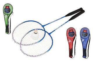 Sada badminton pálky 2ks + míček 1ks 64cm kov/plast 4 barvy v pouzdře