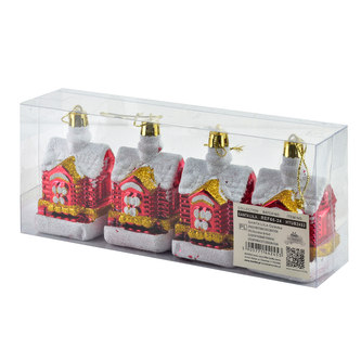 SANTA LILA Komplet 4 bombek Domek 4,5x4,5x8cm