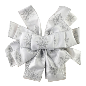 SANTA LILA Kokarda 32x130cm biała srebrn e śnieżynki