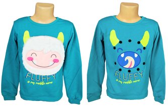 Dívčí mikina LEMON BERET FLUFFY přes hlavu s 3D aplikací, modrá, velikost: 116/122