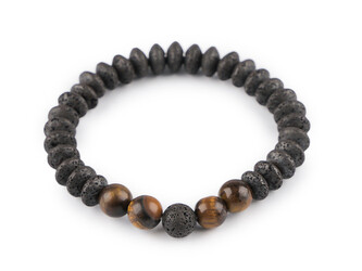 Náramek pružný z minerálů, láva, unisex - 1 ks - 1 černá