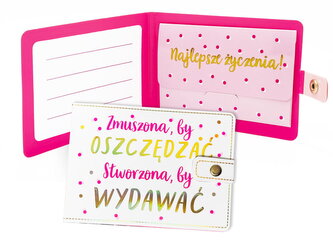 Portfelik tekturowy z kopertką "zmuszona by oszczędzać, stworzona by wydawać" POR-007