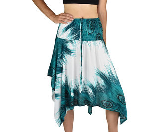 Sukně krátká TUNDE, tyrkysovo - bílá, paví pera