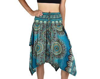 Sukně krátká TUNDE, mandala trojzubec, tyrkysová, var. C