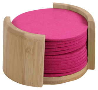 KESPER Podtácky 12ks, průměr 10cm, bambus/plsť, růžové