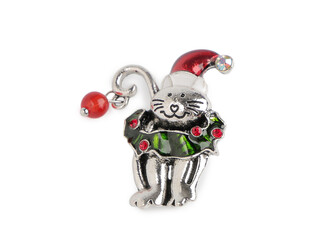 Vánoční brož ježci na saních, kočka - 1 ks - 2 platina kočka