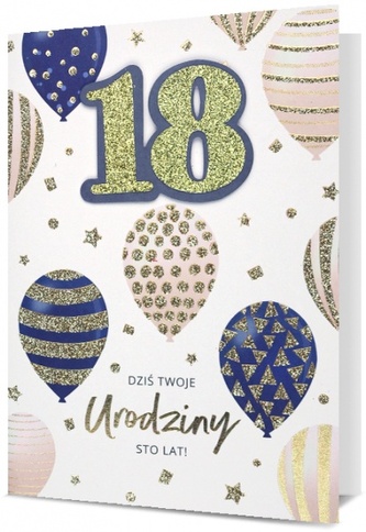 Karnet B6 HM-200 18 Urodziny, złote, balony HM-200-2504