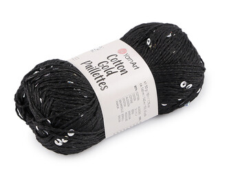 Pletací příze Cotton Gold Paillettes s flitry 50 g - 1 ks - 5 (7101) černá stříbrná