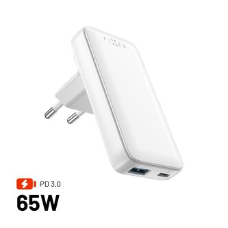 Fixed Síťová GaN nabíječka Slim Traveller s USB-C a USB výstupem s vyměnitelnými adaptéry, 65W, bílá Fixed Síťová GaN nabíječka Slim Traveller s USB-C a USB výstupem s vyměnitelnými adaptéry, 65W, bílá