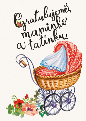 Přáníčko BeBechy - A6 - bílé - Kočárek Přáníčko BeBechy - A6 - bílé - Kočárek