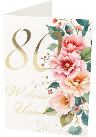 Karnet B6 80 Urodziny, kwiaty RU-021