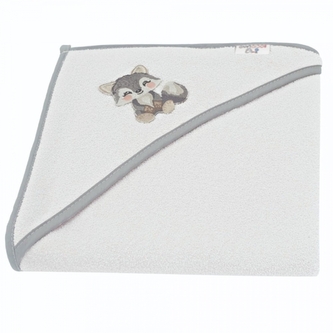 Osuška s kapucí a oušky Vlček, 80x80 cm - šedý