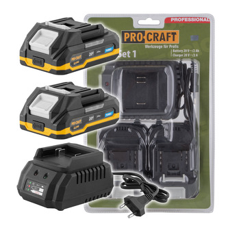 Sada baterie 20V 2Ah (2 ks) + 1 nabíječka Procraft PBC-Set 1 | PBC-Set 1