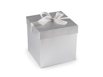 Dárková krabička s mašlí metalická - 1 ks - 1 stříbrná