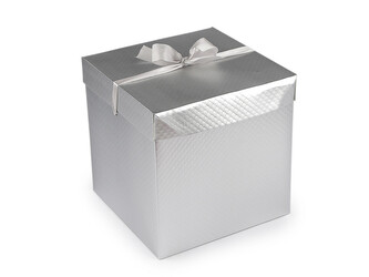 Dárková krabice s mašlí metalická - 1 ks - 1 stříbrná