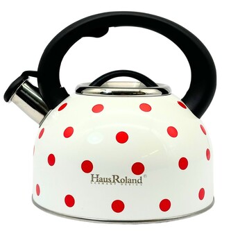 HOME ELEMENTS-HR Varná nerezová konvice bílá s červeným puntíkem 2,5 l